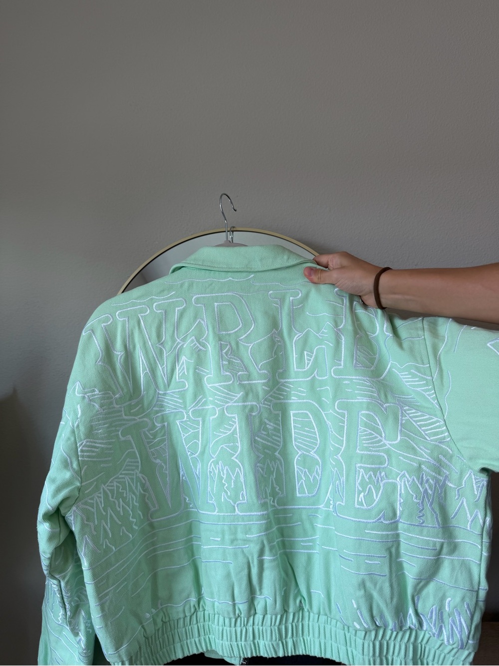 Boohoo Mint Green Embroidered Bomber Jacket